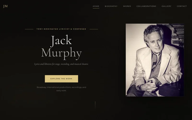 Jack Murphy Inc site, showing the portrait hero and navigation